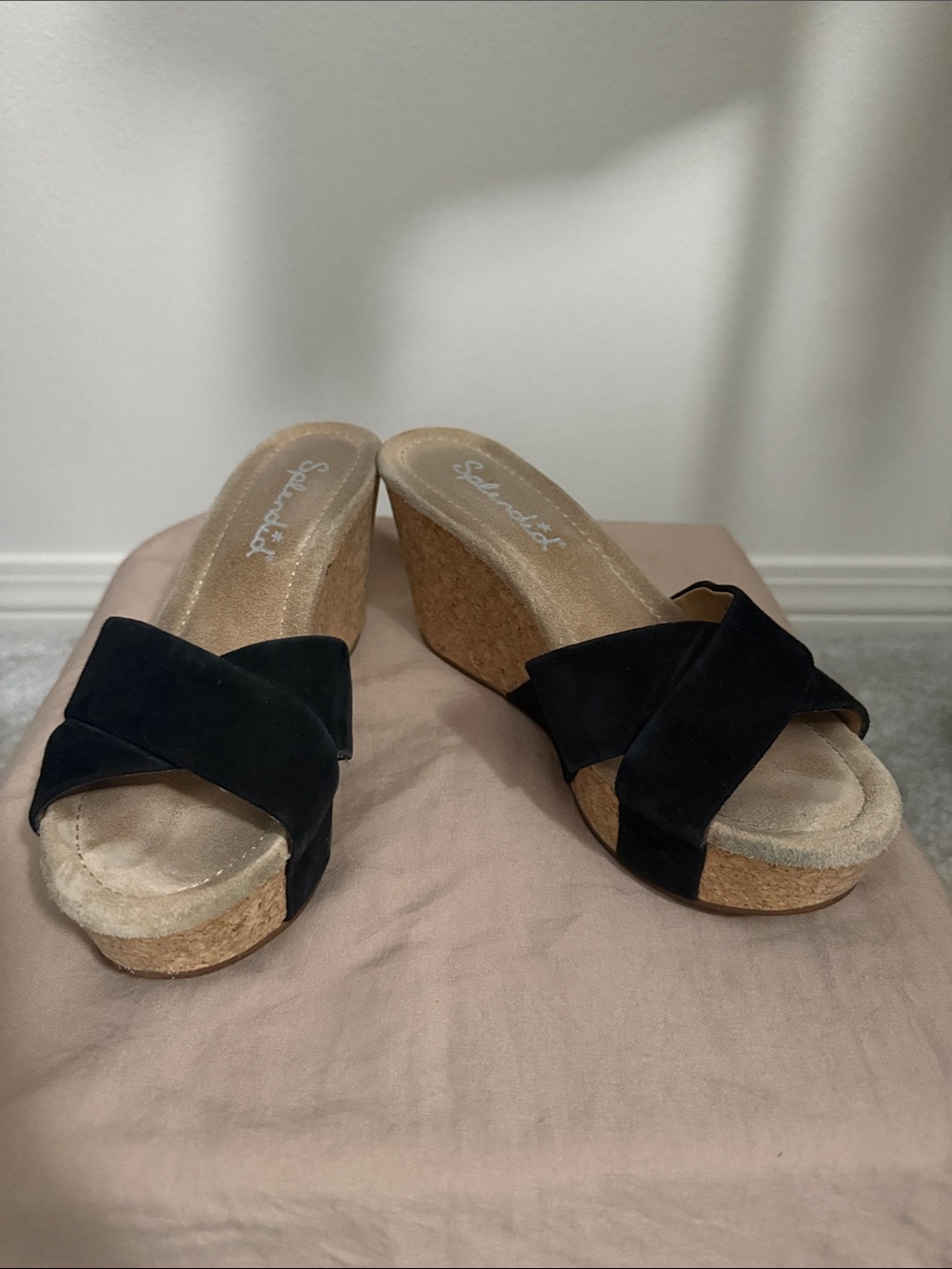 Splendid Black Suede Cork Wedge Slides